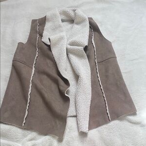 Brown and Cream Faux Sherpa Vest Longer Length